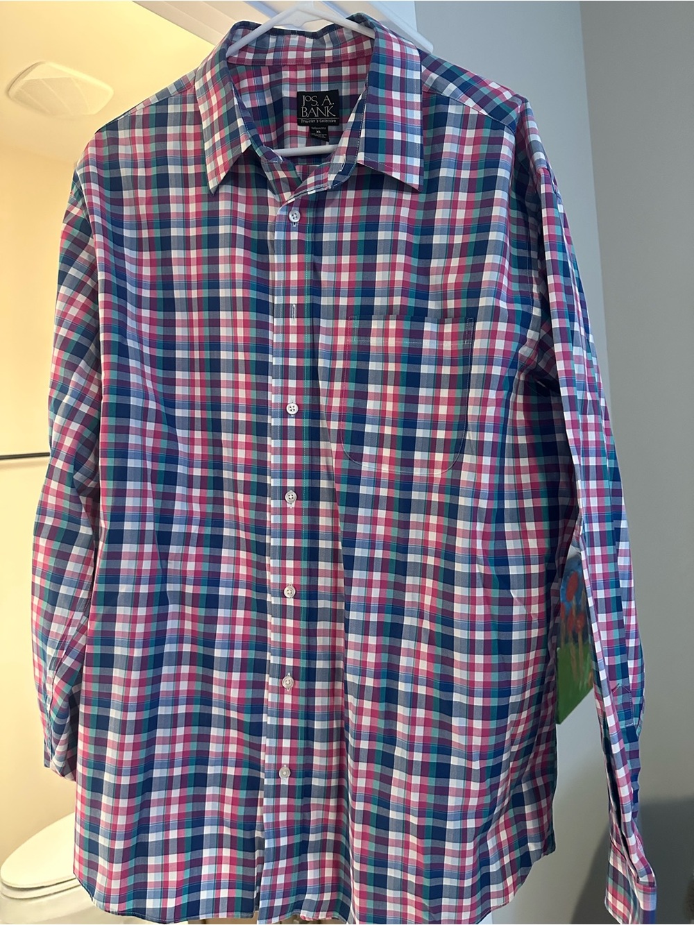 Jos. A. Bank Blue and Pink Plaid Button-Up Shirt